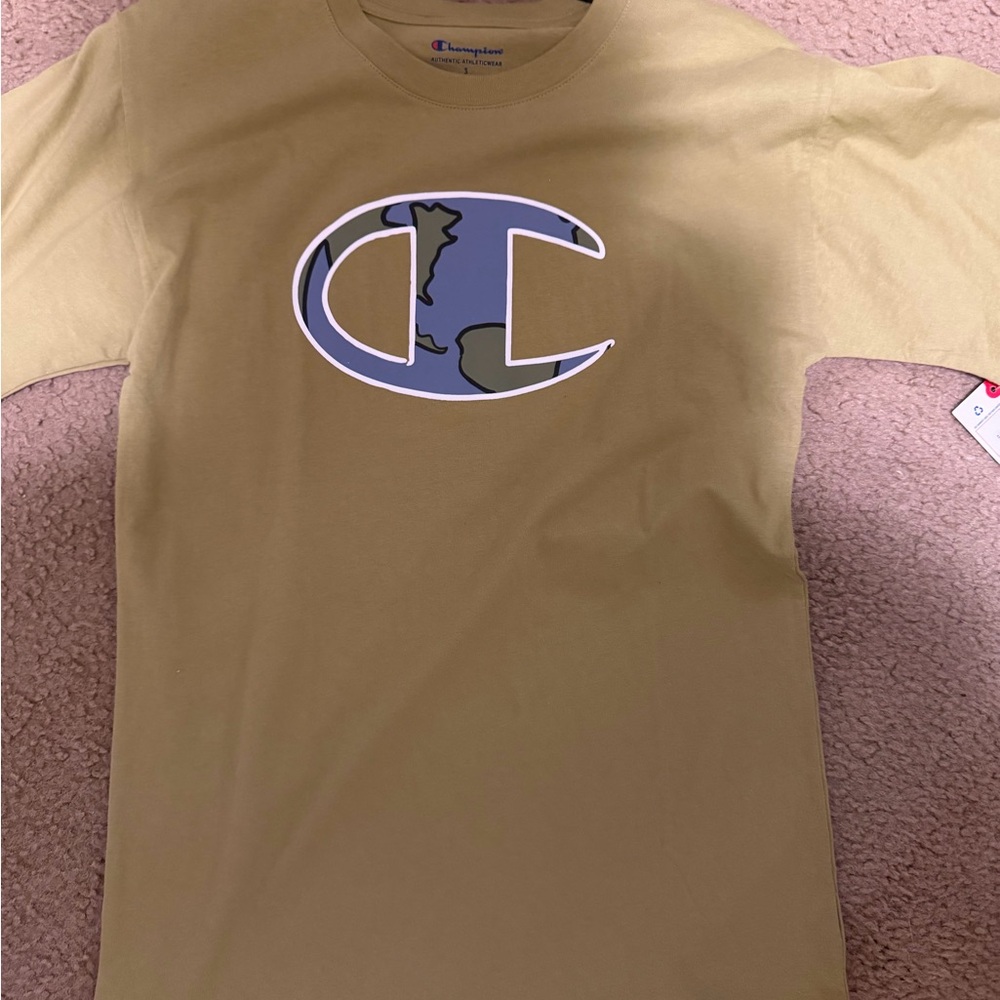 Champion Khaki Tee with Blue Logo